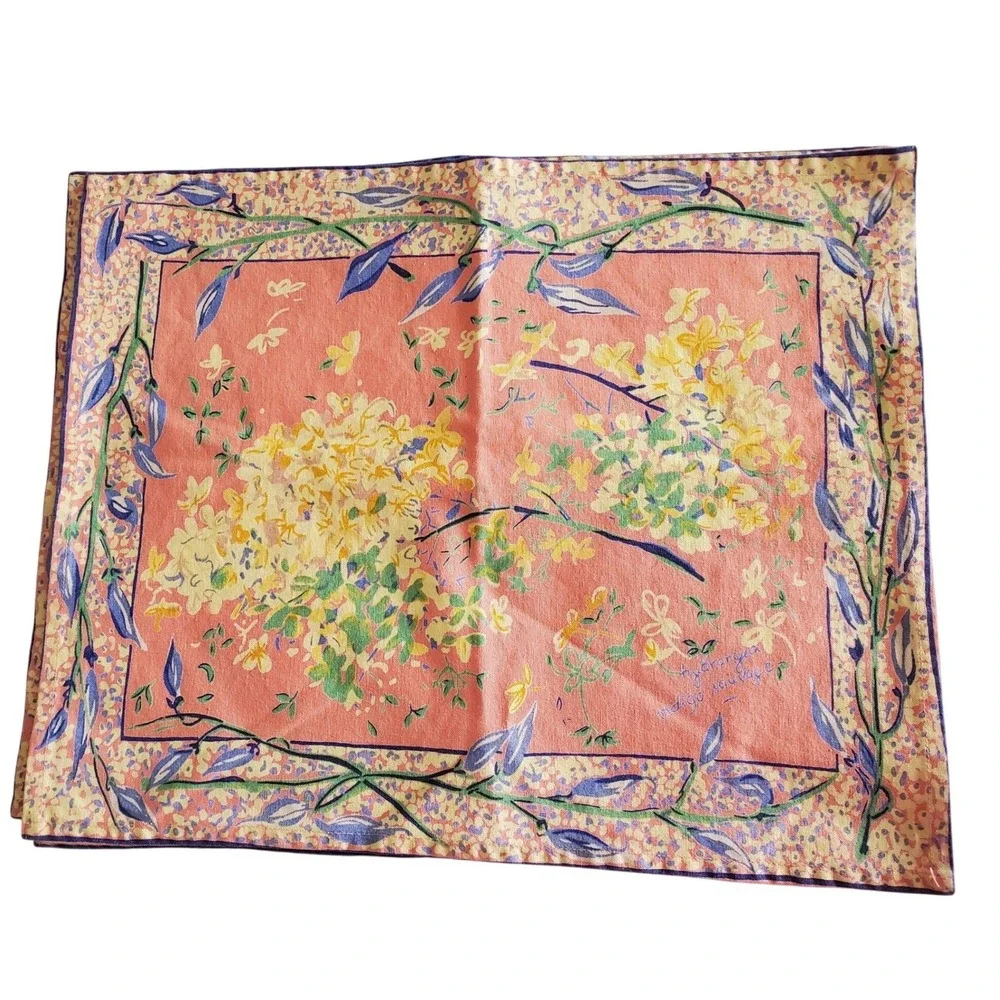 French Country 18x14 Placemat Set 4 Vintage Coral Hydrangea Floral Botanical